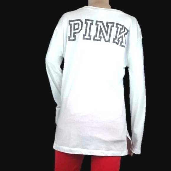 Victoria Secret Pink White Embellished Long Sleeve Top - Picture 1 of 7